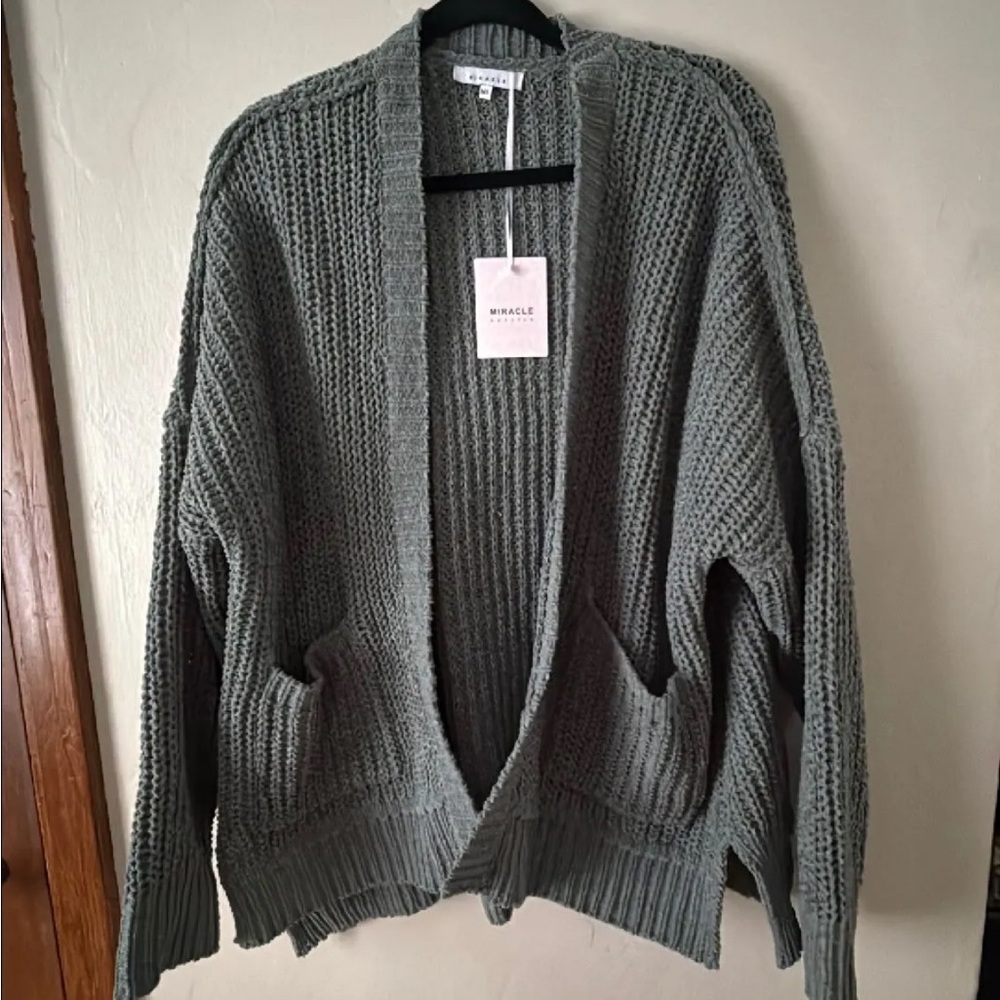 Miracle Women's Chunky Knit Open Cardigan Sweater -  Sage Green